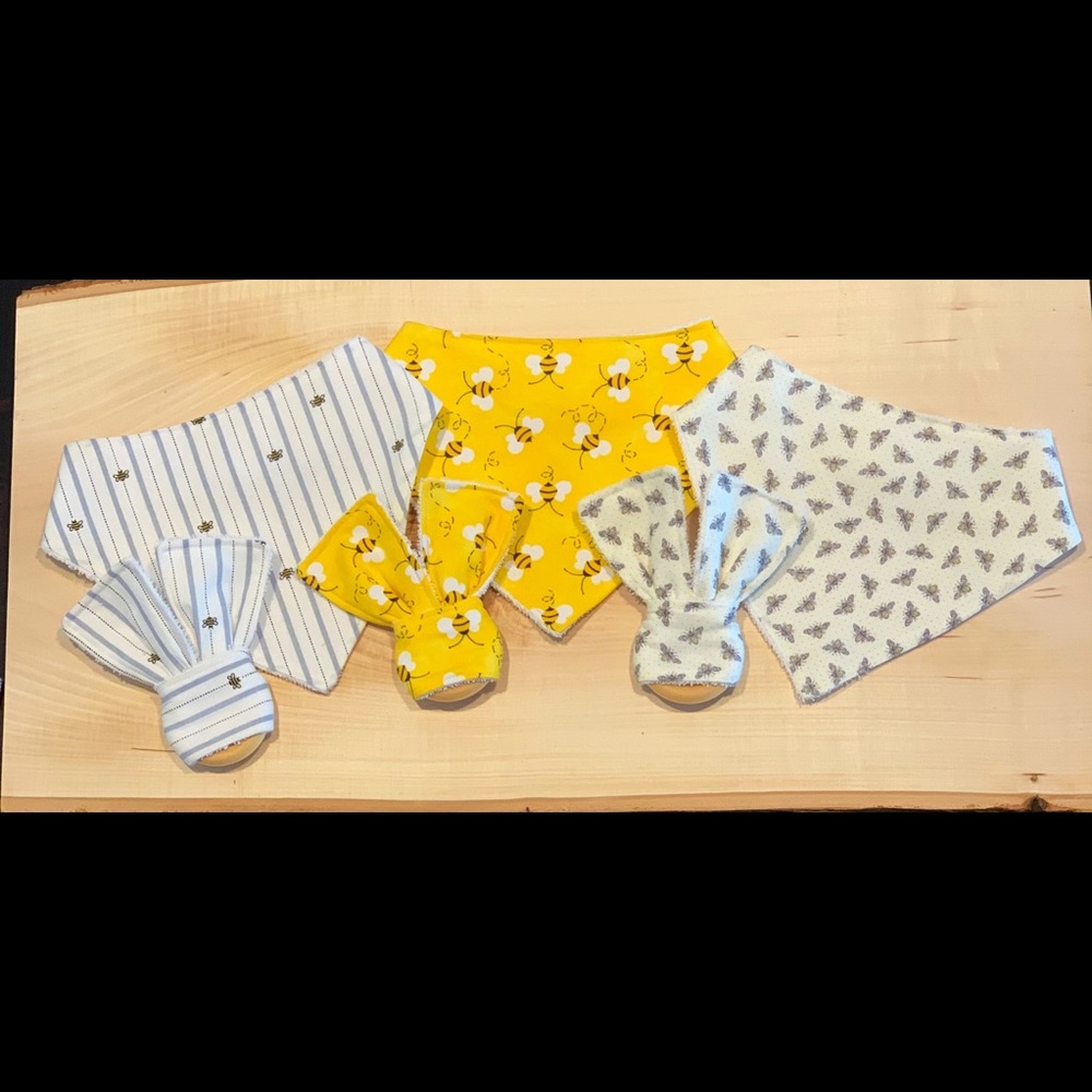 Bee themed bibs and Teethers